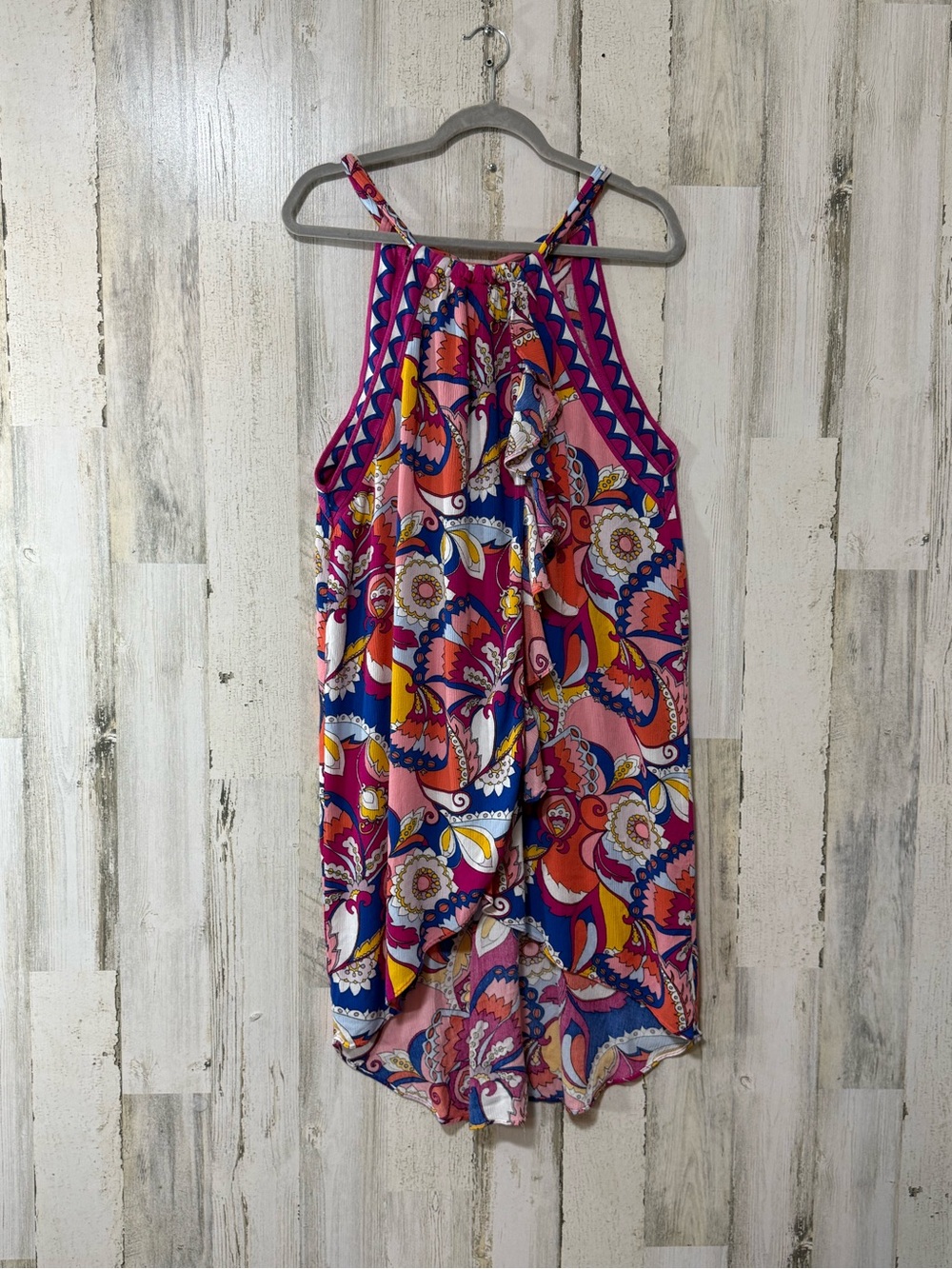 Trina Turk Pink Floral Print Swim Coverup with Blue and Yellow Accents